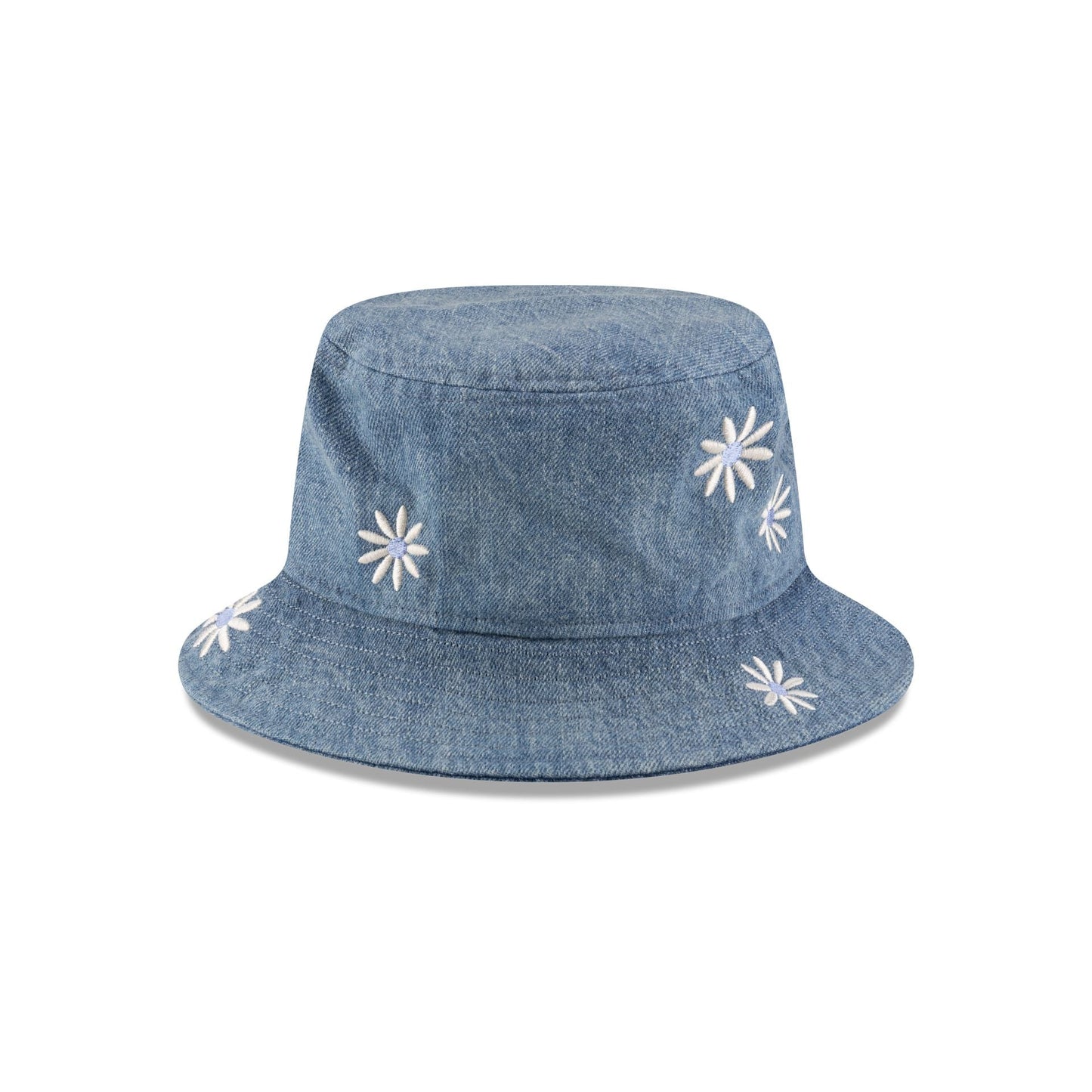 New Era Cap Flower Embroidery Light Denim Bucket Hat