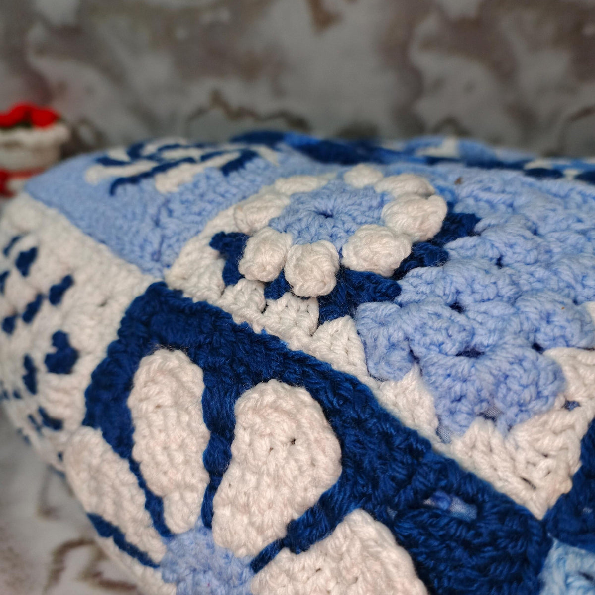 Handmade Crochet Granny Square Tote Bag | Blue Patchwork Boho Purse