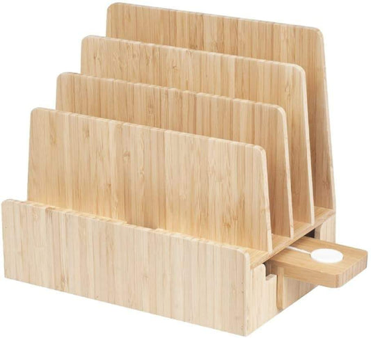 Bamboo Charging Station with Watch Charger Adapter – Multi-Device Organizer for Desk or Nightstand