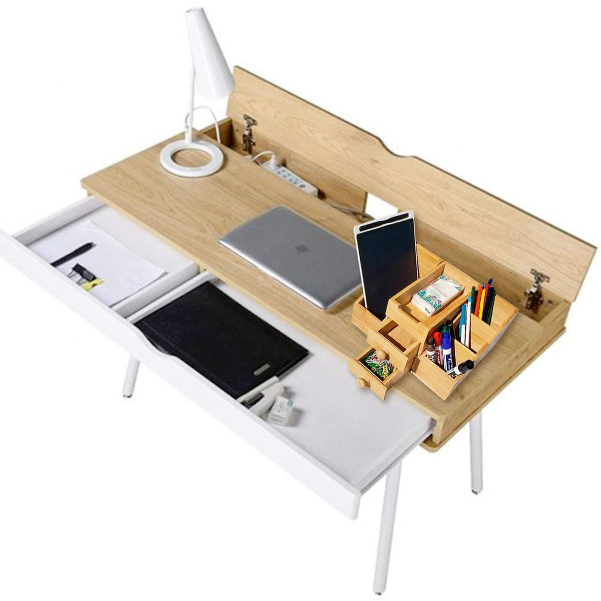 3-Piece Bamboo Organizer set, modular and magnetic design, stylish eco-friendly storage solution for office or home