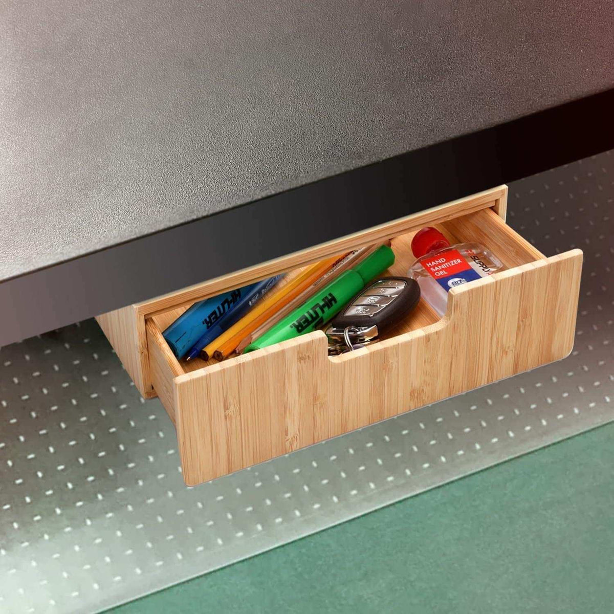 Bamboo Under Desk Drawer – Hidden Mountable Organizer for Office Supplies & Desk Accessories