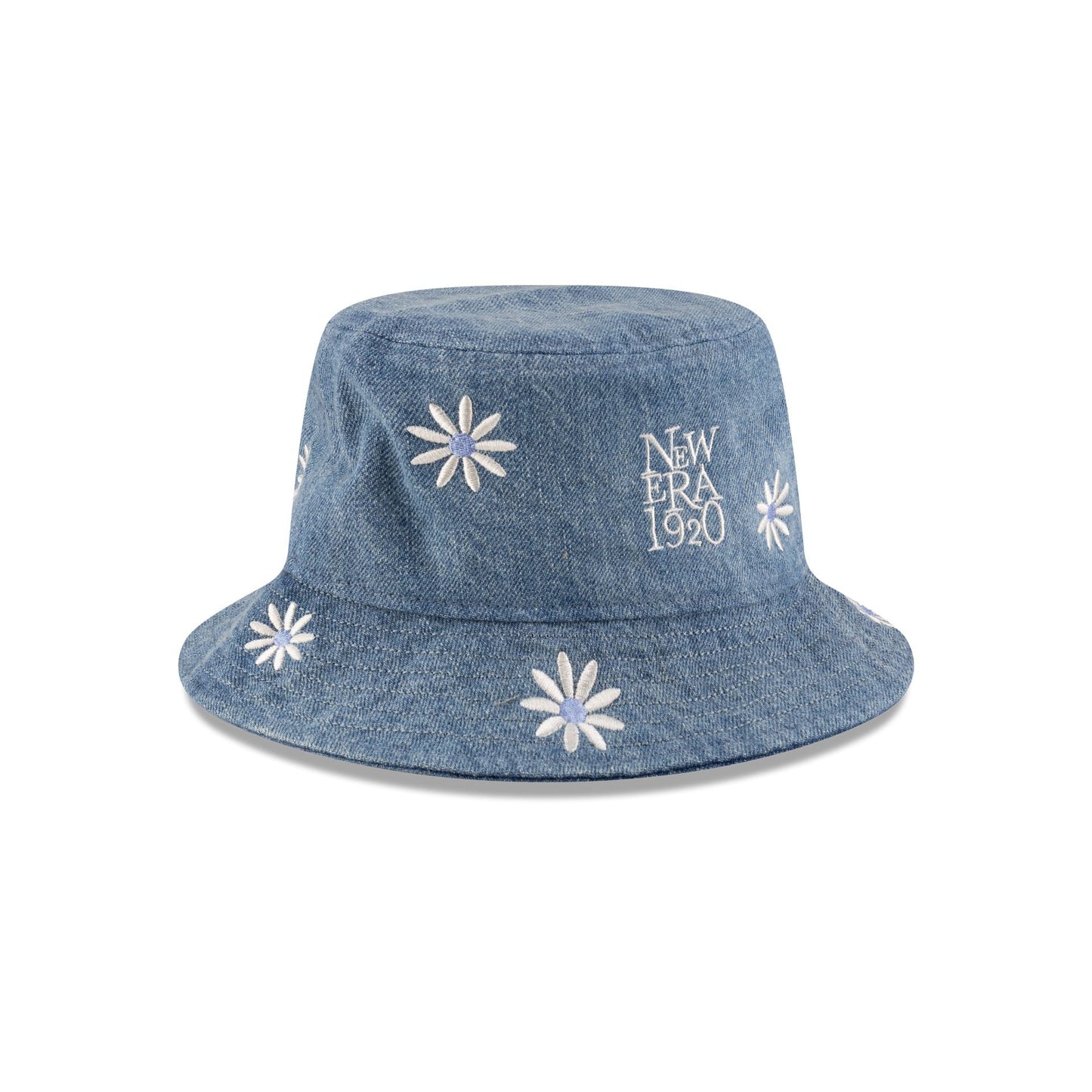 New Era Cap Flower Embroidery Light Denim Bucket Hat