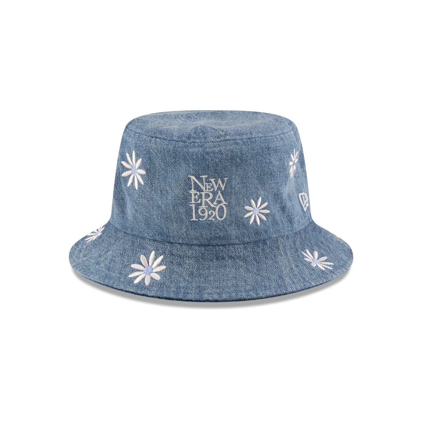 New Era Cap Flower Embroidery Light Denim Bucket Hat