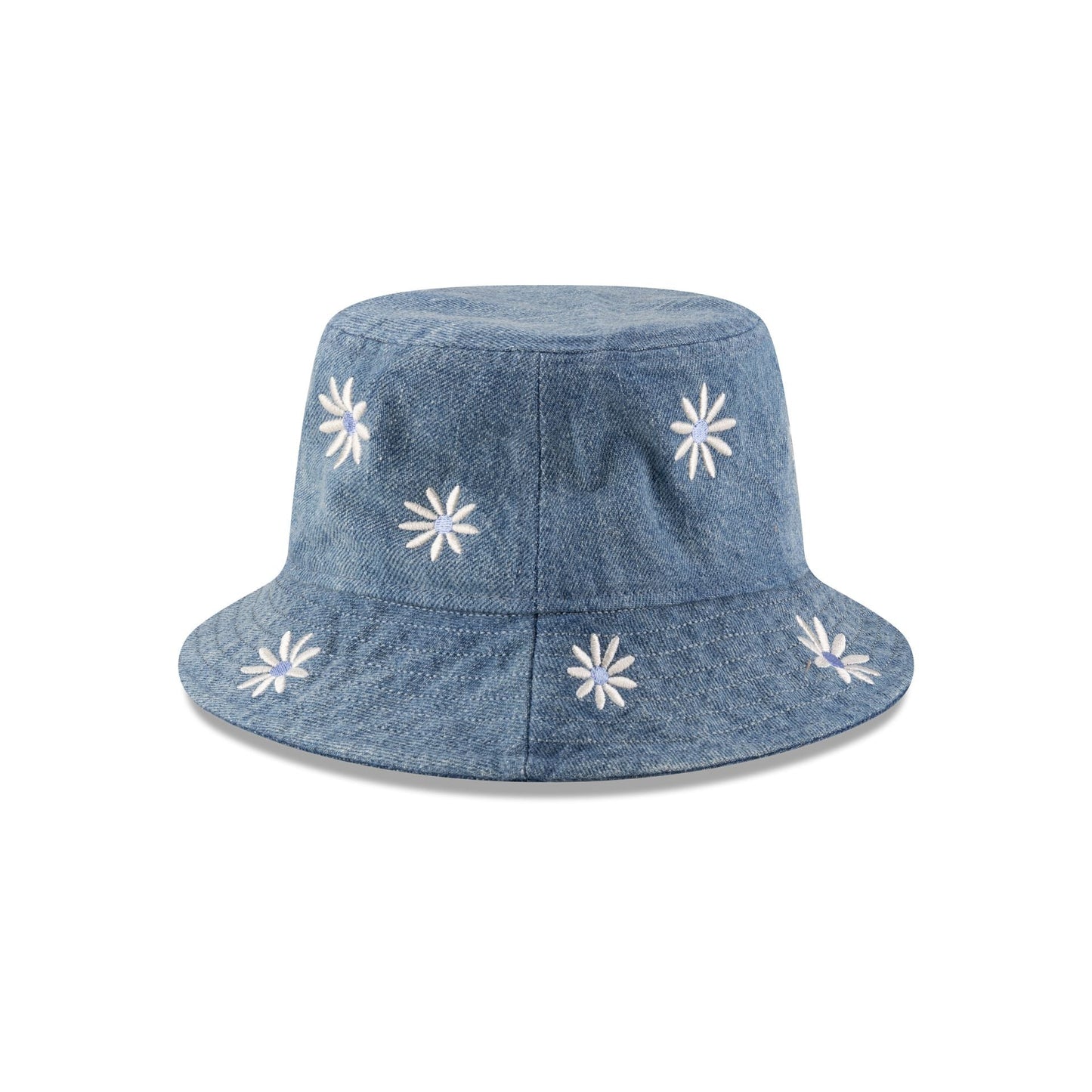 New Era Cap Flower Embroidery Light Denim Bucket Hat