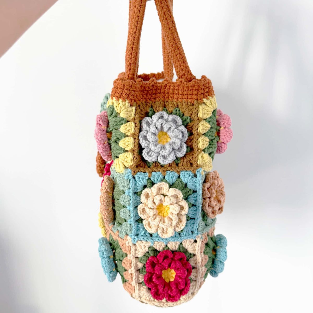 Handmade Crochet Granny Square Bag: Colorful Boho Yarn Tote
