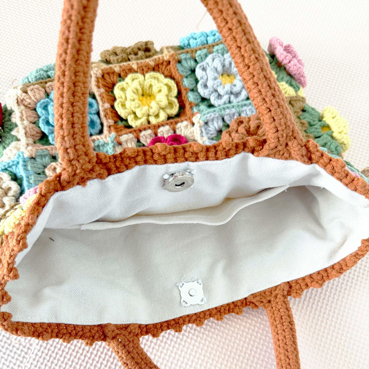 Handmade Crochet Granny Square Bag: Colorful Boho Yarn Tote