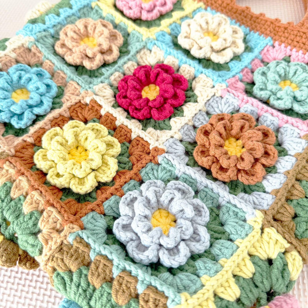 Handmade Crochet Granny Square Bag: Colorful Boho Yarn Tote
