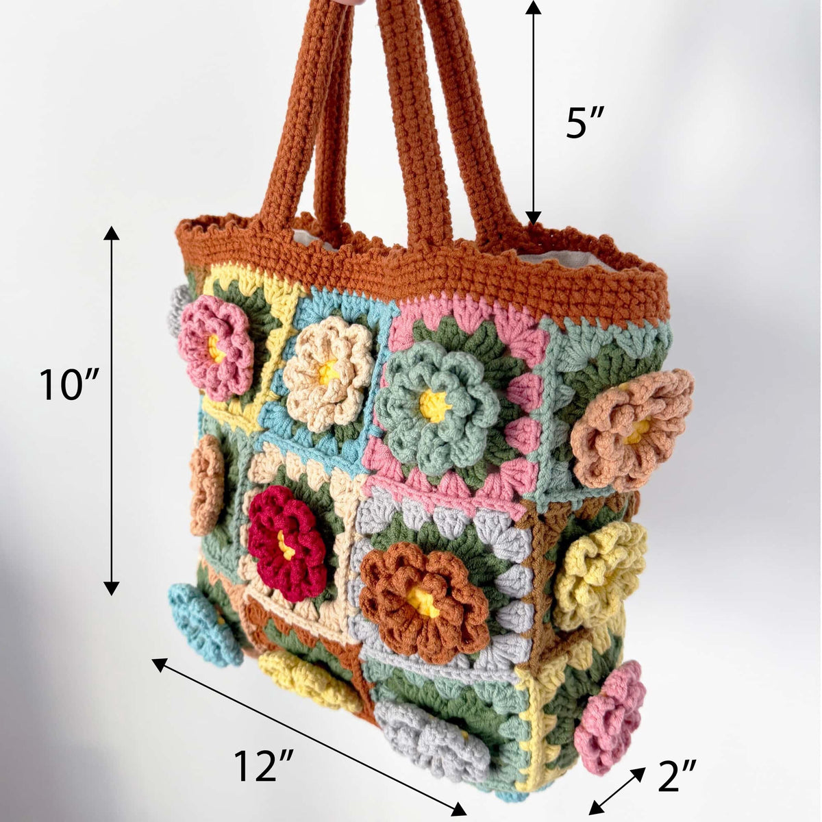 Handmade Crochet Granny Square Bag: Colorful Boho Yarn Tote