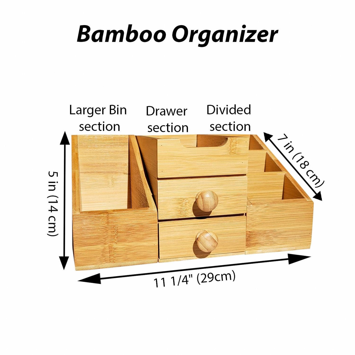 3-Piece Bamboo Organizer set, modular and magnetic design, stylish eco-friendly storage solution for office or home