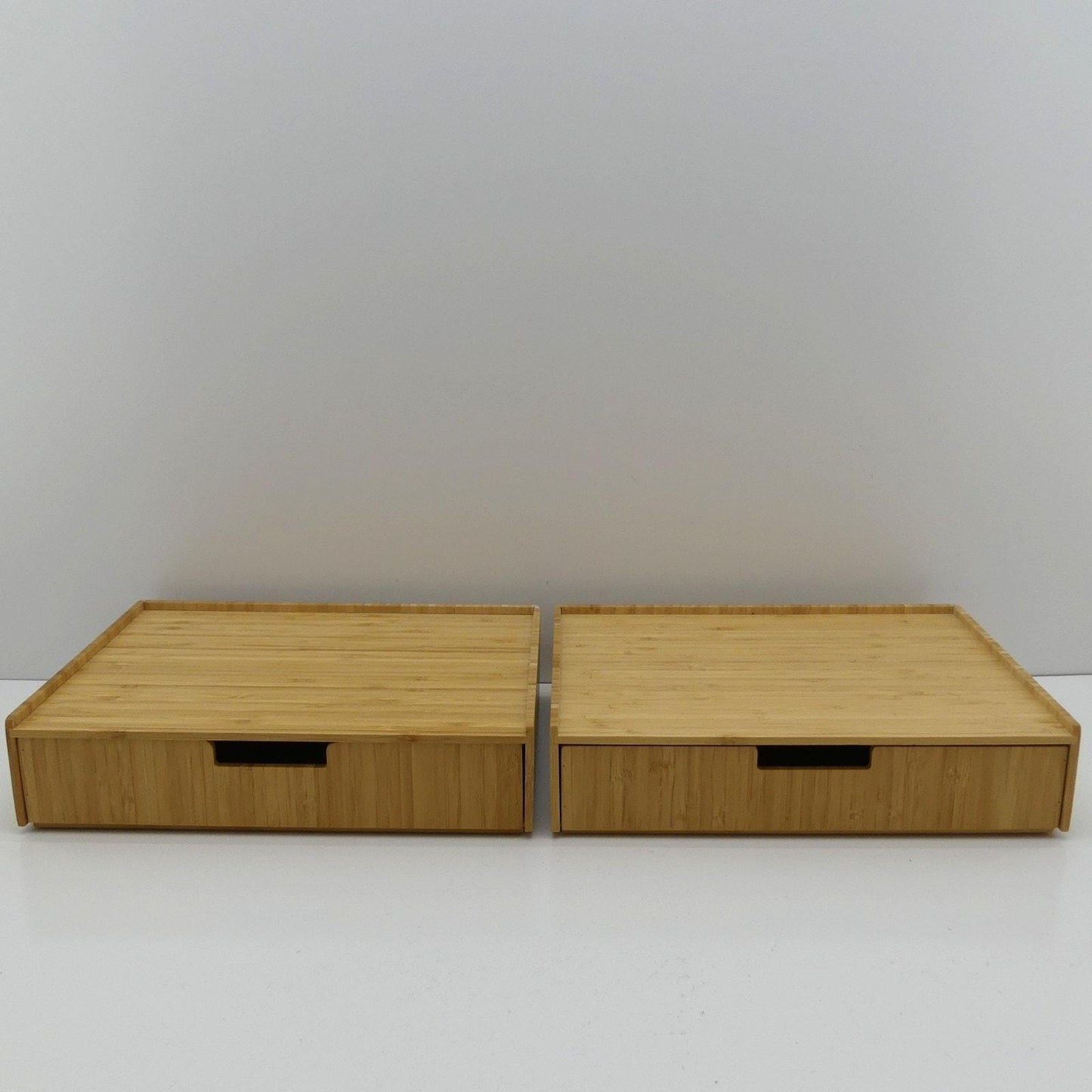 Set of 2 Bamboo Monitor Stands with Pull-Out Storage Drawers – Stackable Desktop Organizer