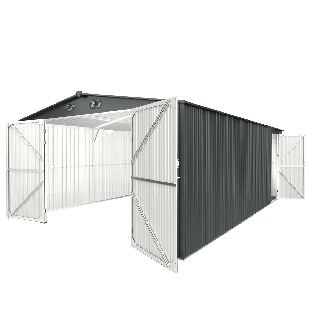 13'x20' Metal Garage Shed with Double Front Doors, Side Entry Door 13'x20' Metal Garage Shed with Double Front Doors, Side Entry Door