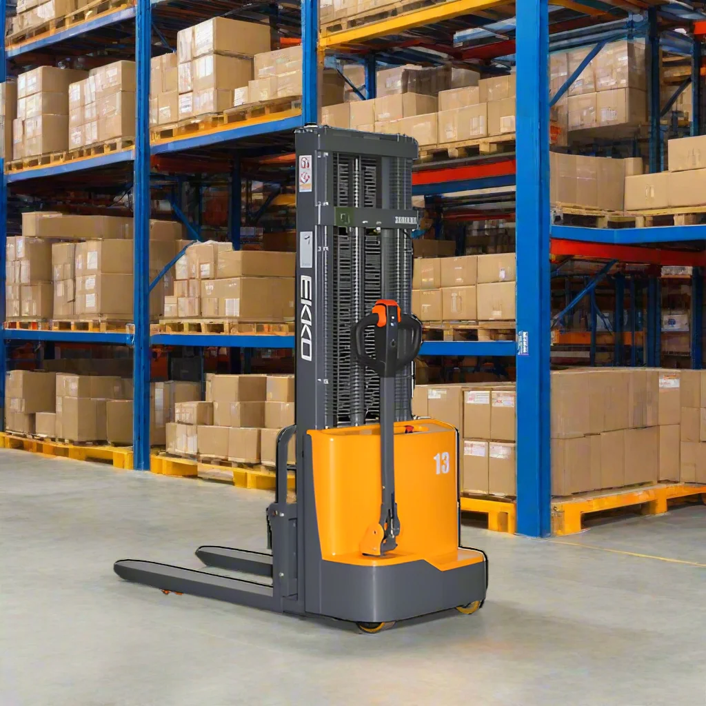Full Powered Fork Over Stacker | 2800 lb Cap. | 118" Height | EKKO EB13CD Full Powered Fork Over Stacker | 2800 lb Cap. | 118" Height | EKKO EB13CD
